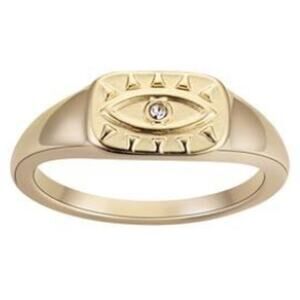 Unwritten 14Kt Gold Flash Plated Crystal Evil Eye Signet Ring Size 7